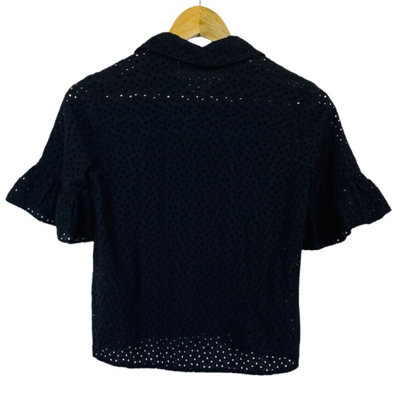 Madewell Black Eyelet Button Up Flare Bell Sleeve Blouse XXS - Picture 2 of 9